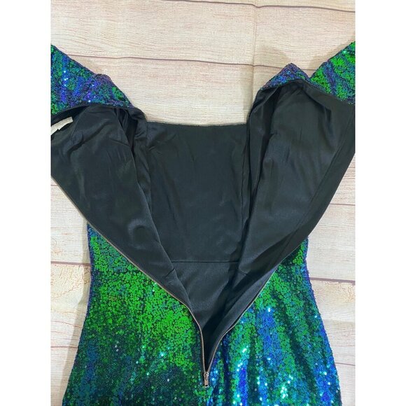 Belle Pogue Women's Green Sequin Short Sleeve Midi Cocktail Dress - Medium - Picture 12 of 12